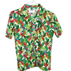 Old Navy Boys Tropical Parrot Print Button-Down Shirt - Green Multi Colors